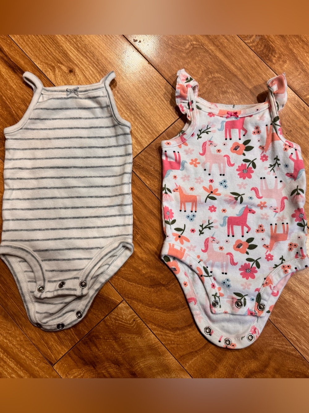 Carter's Pink Unicorn & Gray Stripe Girls' One-Piece Bodysuits